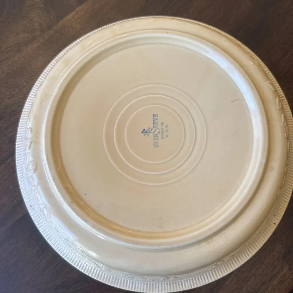 VTG Homer Laughlin OvenServe Deep Dish Pie Plates Embossed Floral Orange Yellow